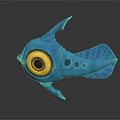 Vibrant Blue Cartoon Style Fantasy Fish with Large Yellow Eye and Unique Fins