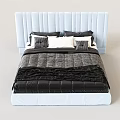 Modern Double Bed with Light Blue Tufted Headboard and Black Gray Bedding