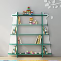 Green Children's Bookshelf With Multiple Shelves Toys Blocks Small House And White Leaf Wall Decor