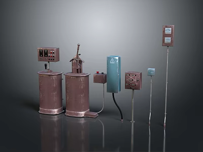Industrial Metal Equipment Setup With Copper Tanks Control Panels And Sensors 3d model