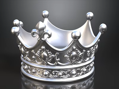 Elegant Silver Crown With Intricate Decorative Patterns And Metallic Finish 3d model