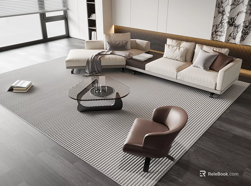 Modern Sofa And Coffee Table Set With Light Upholstery Glass Top And Accent Chair 3d model 