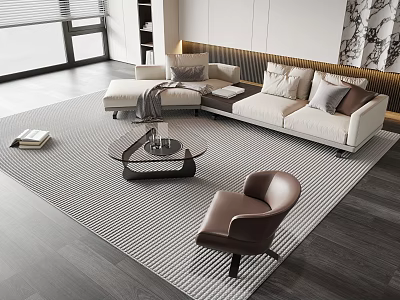 Modern Sofa And Coffee Table Set With Light Upholstery Glass Top And Accent Chair 3d model