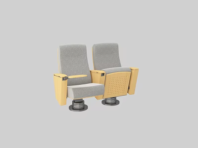 Gray Minimalist Single Sofa With Wooden Arms And Black Base Stand 3d model