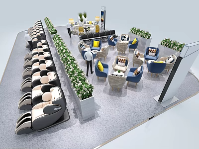 Leisure Sofa Set With Modern Design Blue Beige Colors And Plant Decor For Living Room 3d model