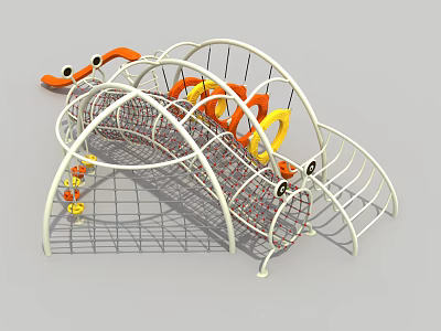 Playground Climbing Equipment With White Metal Frame Orange Yellow Rings Netting And Arched Design 3d model