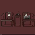 Traditional Mahogany Leisure Chairs with Carved Details Circular Decorations and Center Side Table Vase