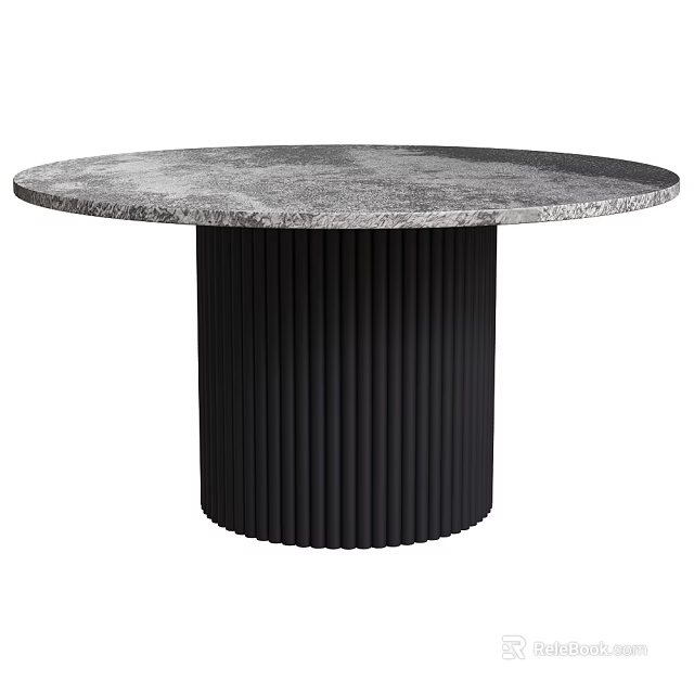 Modern Round Dining Table With Marble Top And Black Fluted Base 3d model