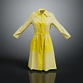 Elegant Yellow Collared Long Sleeved Belted Waist Dress With Timeless Style