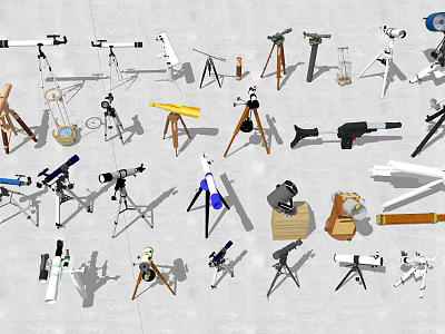 Diverse Telescopes Tripods and Optical Instruments Commercial Equipment for Professional Observation and Research 3d model