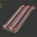 Three Parallel Modern Escalators With Metal Frames And Moving Steps Design