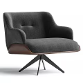 Beige Upholstered Accent Chair with Armrests Brown Wooden Trim and Black Metal Base