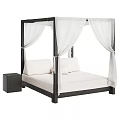 Rattan Four Poster Double Bed With White Canopy Curtains Mattress And Side Nightstand