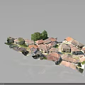 Village Model With Red Roof Houses And Green Trees Layout Design