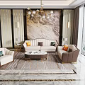 Luxury Modern Sofa And Coffee Table Set With Decorative Pillows Marble Top And Metal Frame