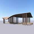 Wooden Garden Ornament With Curved Roof Pillars And Stone Decoration Structure