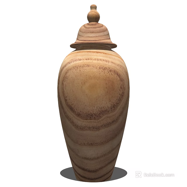 Wooden Striped Vase With Floral Decoration For Home Interior Styling 3d model 