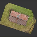 Cartoon Scene Red Cottage With Red Tile Roof Door Windows Green Grass And Black Background