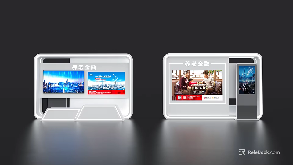 Modern Event Display Wall With Multiple Panels Showing Images And Text 3d model 