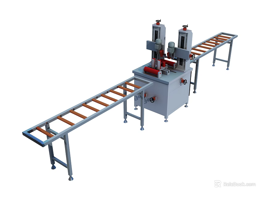 Industrial Material Processing Equipment With Metal Frame Long Conveyor Belt And Double Vertical Cutting Heads 3d model 