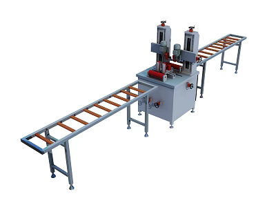 Industrial Material Processing Equipment With Metal Frame Long Conveyor Belt And Double Vertical Cutting Heads 3d model