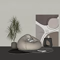 Lazy Sofa Carpet Ornaments Side Table Coffee Table Floor Lamp Hanging Painting Furnishings 3d model