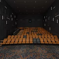 Modern Cinema Interior Design With Comfortable Seats Screen Warm Lighting And Patterned Carpet 3d model