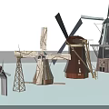 Garden Decorative Windmill Ornaments in Various Colors and Styles on Water with Reflections