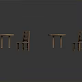 Simple Round Wooden Tables And Chairs Set With Smooth Surfaces And Reflections