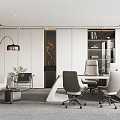 Modern Office Interior With Sofa Coffee Table And Executive Workstations