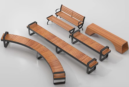 Modern Outdoor Chair Park Chair Bench Long Arc 3d model
