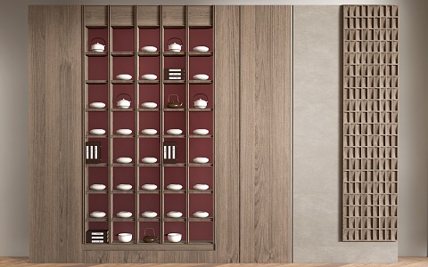 New Chinese Style Tea Cabinet Tea Room Background Wall Tea Set Display Cabinet Tea Room Cabinet Display Cabinet 3d model