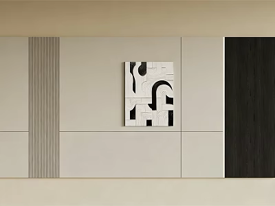 Modern Background Wall Design With Beige Black Panels Vertical Stripes And Geometric Art 3d model
