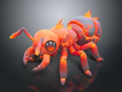 Flaming Lava Style Ant 3D Model Featuring Glowing Cracks and Orange Red Hues 3d model