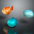 Cute Colorful Aquatic Animals Featuring Orange Fish And Blue Puffer Shapes