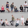 Group of diverse people with various casual outfits and sitting standing poses