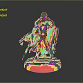 Detailed Golden Knight Statue With Armor Cloak Sword Shield And Base