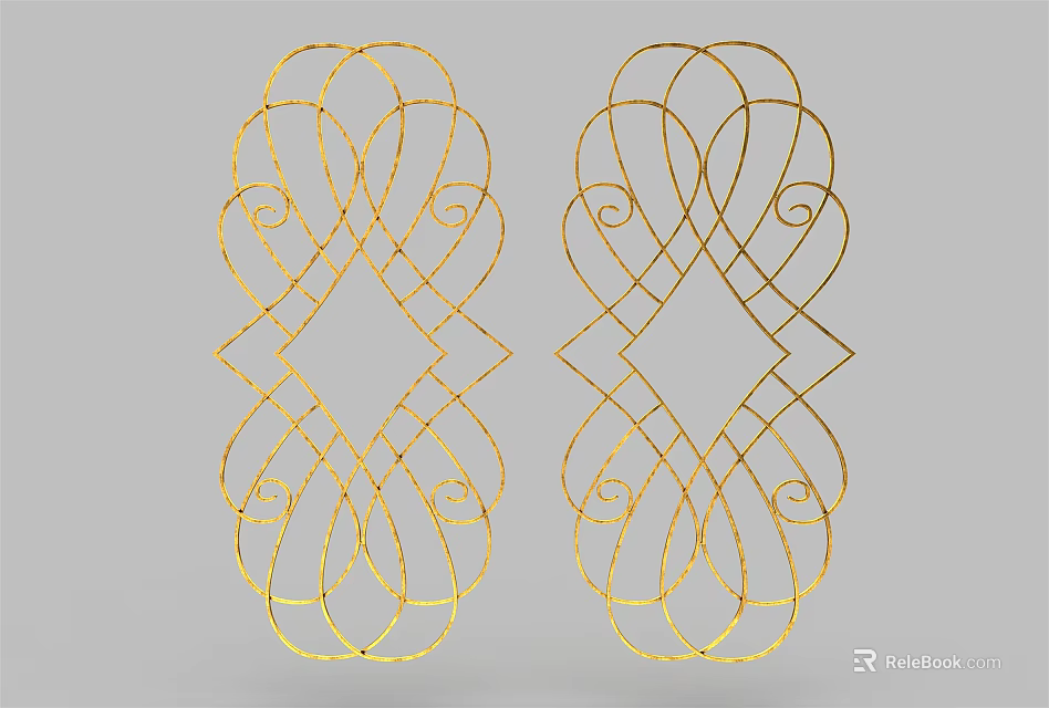 Golden Decorative Partition with Intricate Curved Lines and Swirl Patterns Design 3d model 