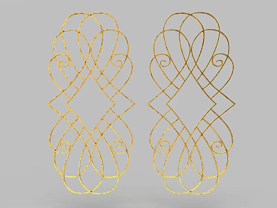 Golden Decorative Partition with Intricate Curved Lines and Swirl Patterns Design 3d model