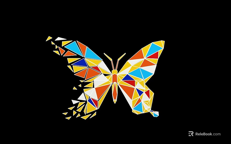 Colorful Butterfly Shaped Wall Decor With Triangles In Blue Yellow Orange White 3d model 