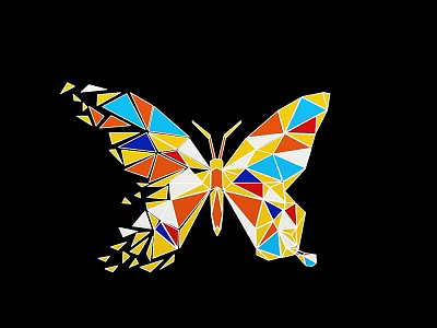 Colorful Butterfly Shaped Wall Decor With Triangles In Blue Yellow Orange White 3d model