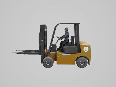 Yellow Industrial Forklift With Operator And Number 1 For Material Handling 3d model