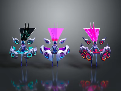 Three Colorful Futuristic Sci Fi Game and Movie Character With Glowing Neon Elements 3d model