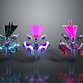 Three Colorful Futuristic Sci Fi Game and Movie Character With Glowing Neon Elements