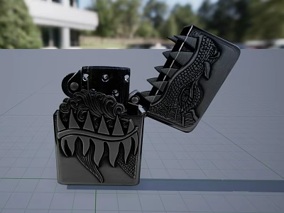 Opened Decorative Lighter With Shark Teeth Design And Crocodile Texture For Daily Use 3d model