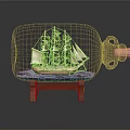 Decorative Ceramic Vessel Containing Intricate Ship Model On Wooden Display Stand