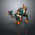 Futuristic Mechanical Camel With Rider In Red Hat Green Orange Design