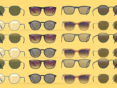 Colorful Sunglasses Decorative Set With Various Styles And Colors On Yellow Background 3d model