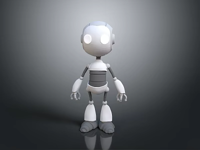 3D Robot Model With White Gray Body Large Eyes And Standing Pose 3d model