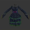Vintage Elegant Dress With Intricate Patterns Long Sleeves High Waist And Ruffled Skirt